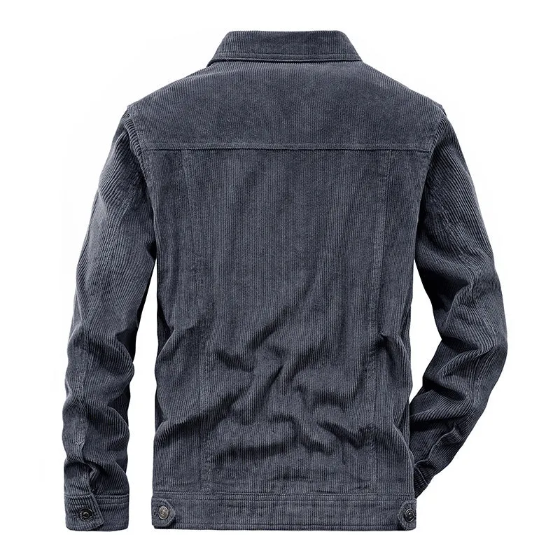 Herren Cordjacke im Truckerstil mit Feincordstruktur und Druckknopfverschluss Drune