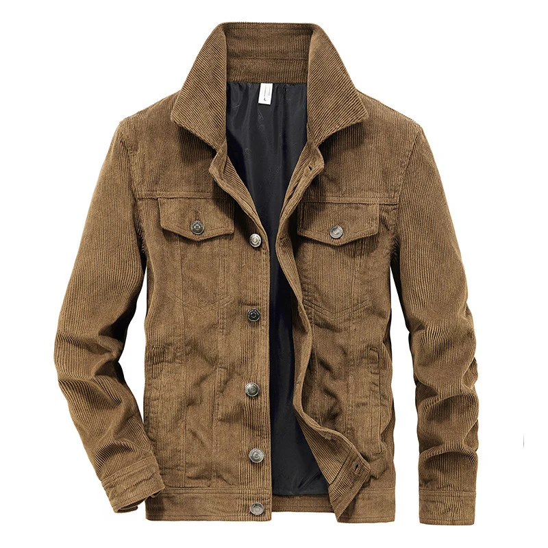 Herren Cordjacke im Truckerstil mit Feincordstruktur und Druckknopfverschluss Drune