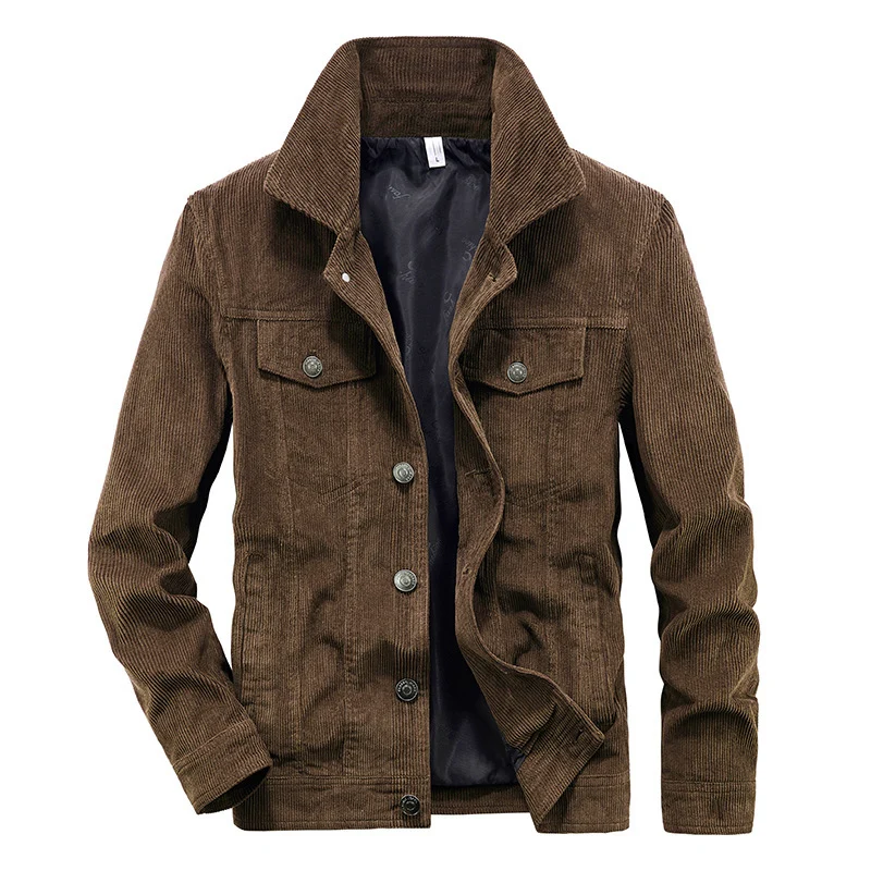 Herren Cordjacke im Truckerstil mit Feincordstruktur und Druckknopfverschluss Drune