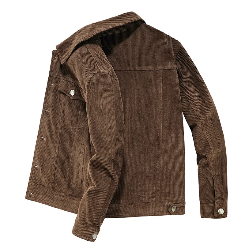 Herren Cordjacke im Truckerstil mit Feincordstruktur und Druckknopfverschluss Drune