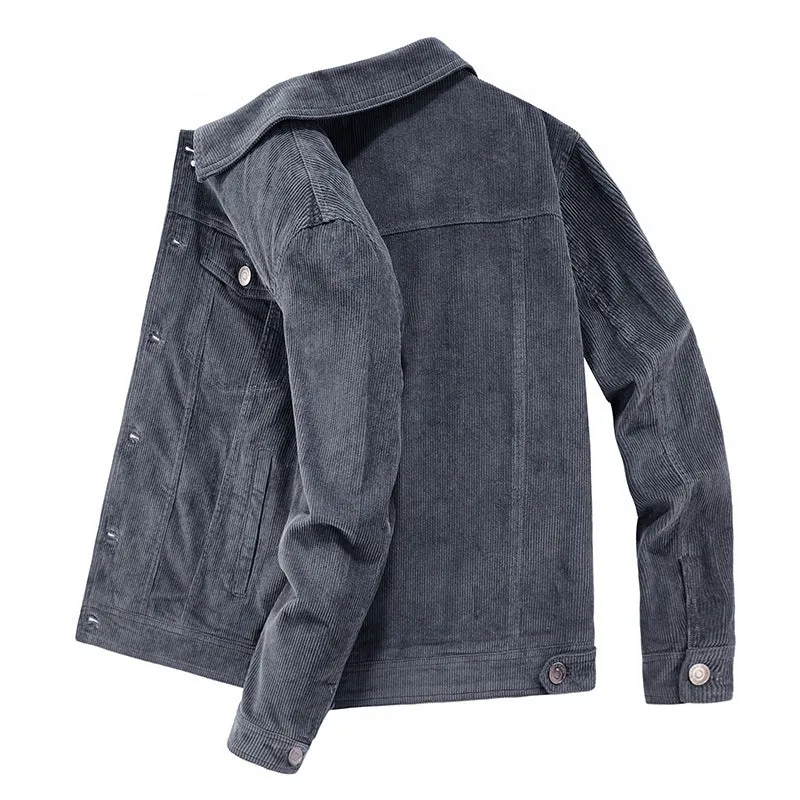 Herren Cordjacke im Truckerstil mit Feincordstruktur und Druckknopfverschluss Drune