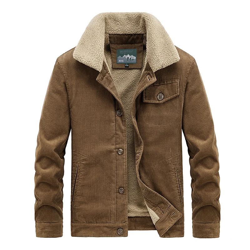 Herren Cord-Workerjacke mit voluminösem Sherpa‑Futter und Brustpattentasche Drune