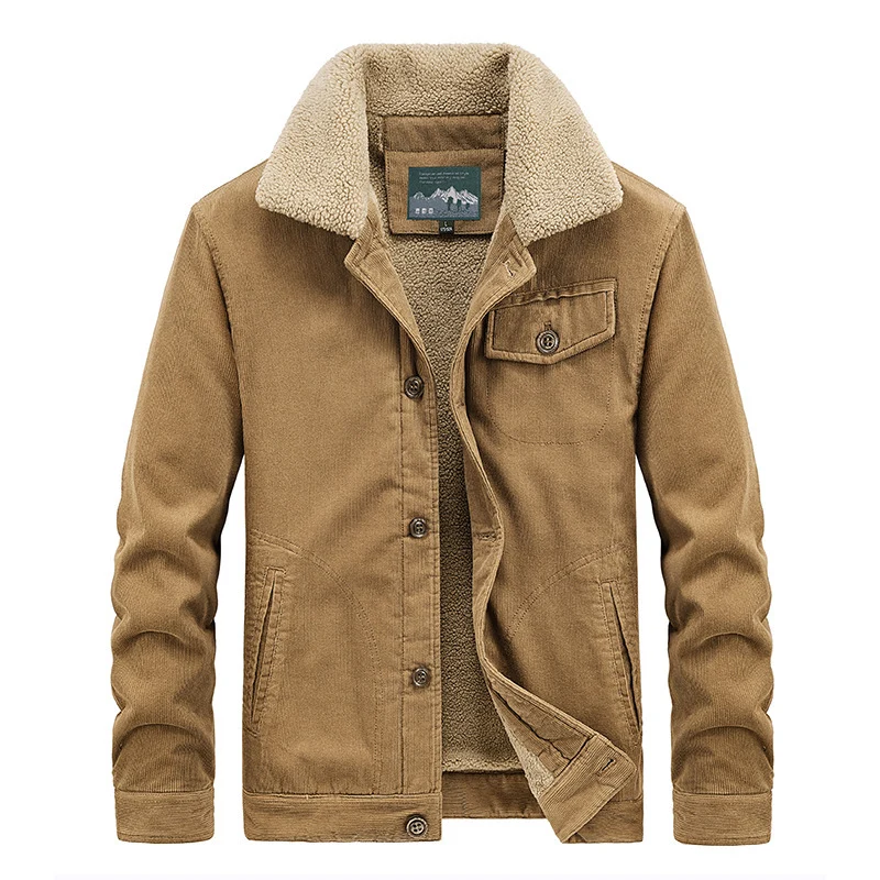 Herren Cord-Workerjacke mit voluminösem Sherpa‑Futter und Brustpattentasche Drune