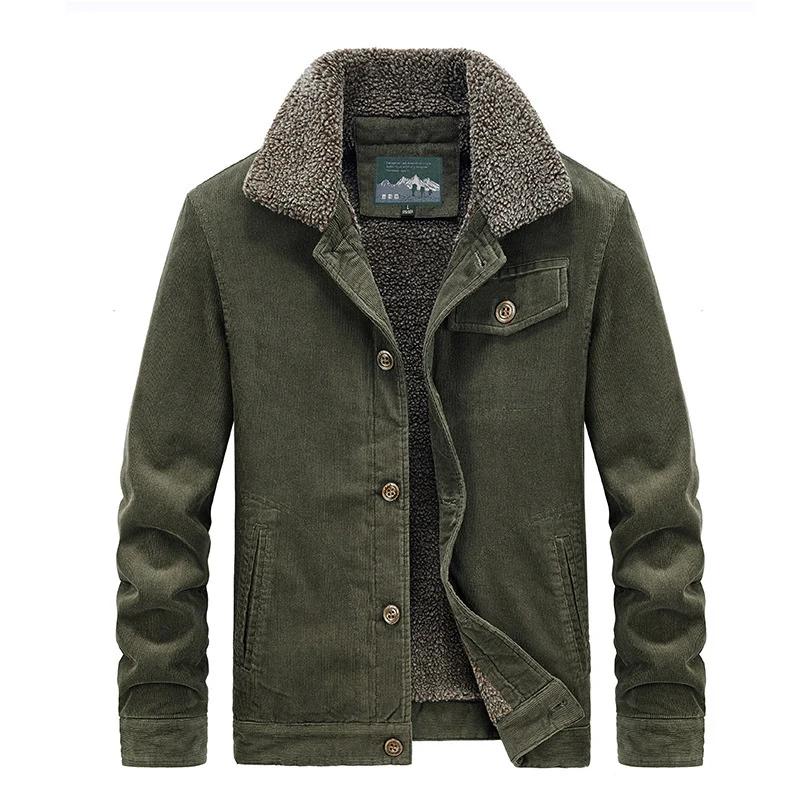 Herren Cord-Workerjacke mit voluminösem Sherpa‑Futter und Brustpattentasche Drune