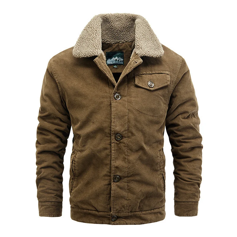 Herren Cord-Workerjacke mit Teddyfutter, Sherpa-Kragen und aufgesetzter Brusttasche Drune
