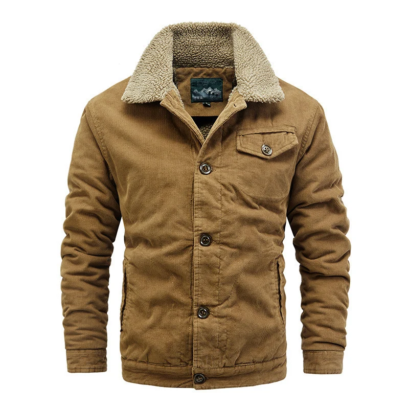 Herren Cord-Workerjacke mit Teddyfutter, Sherpa-Kragen und aufgesetzter Brusttasche Drune