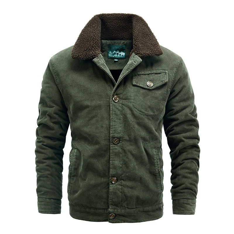 Herren Cord-Workerjacke mit Teddyfutter, Sherpa-Kragen und aufgesetzter Brusttasche Drune