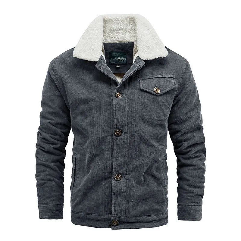 Herren Cord-Workerjacke mit Teddyfutter, Sherpa-Kragen und aufgesetzter Brusttasche Drune
