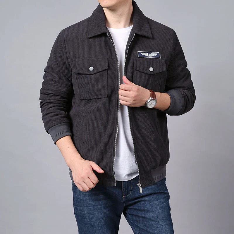 Herren Cord‑Workerjacke im Hemdjacken‑Look mit Brustpattentaschen und Reißverschluss Drune