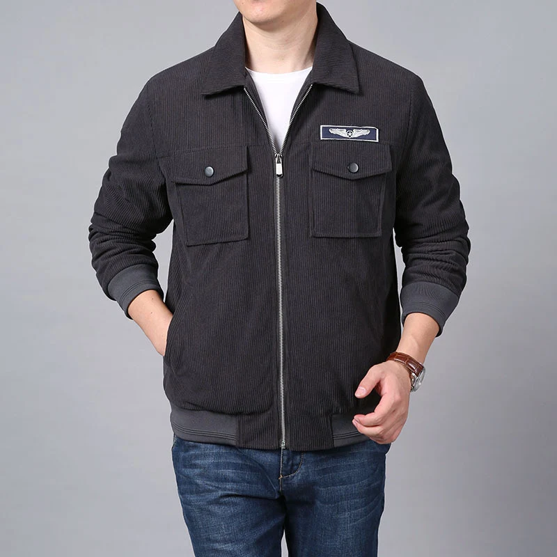 Herren Cord‑Workerjacke im Hemdjacken‑Look mit Brustpattentaschen und Reißverschluss Drune