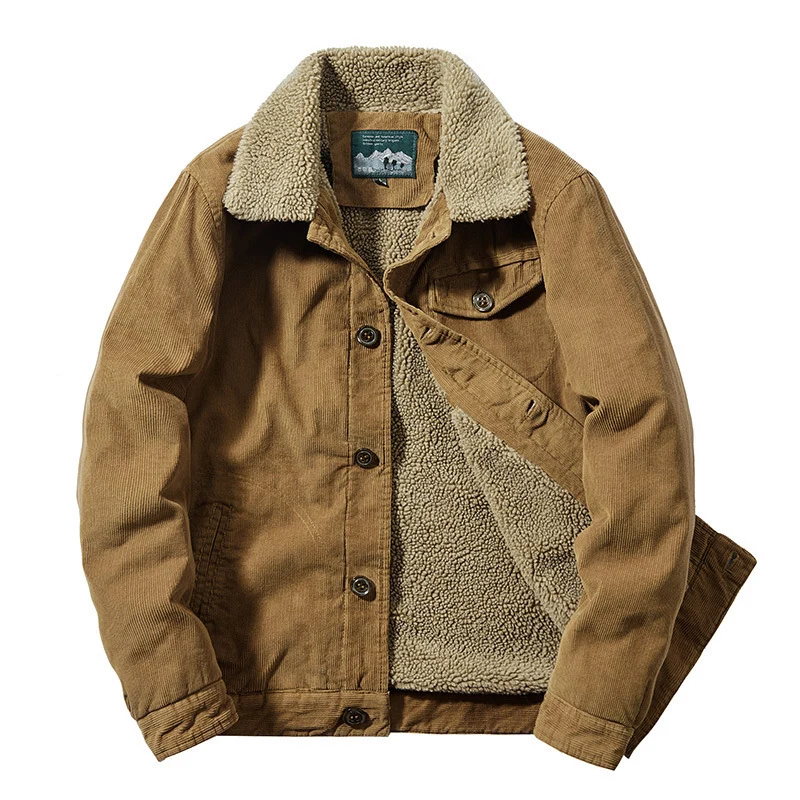 Herren Cord-Worker-Truckerjacke mit wärmender Sherpa-Innenfütterung und Hemdkragen Drune