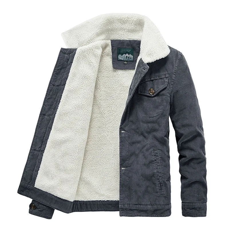 Herren Cord-Worker-Truckerjacke mit wärmender Sherpa-Innenfütterung und Hemdkragen Drune