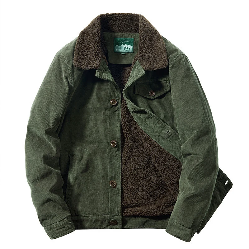 Herren Cord-Worker-Truckerjacke mit wärmender Sherpa-Innenfütterung und Hemdkragen Drune