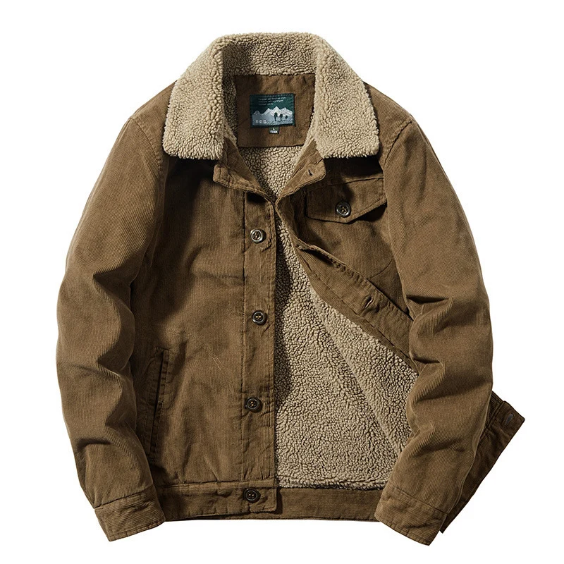 Herren Cord-Worker-Truckerjacke mit wärmender Sherpa-Innenfütterung und Hemdkragen Drune