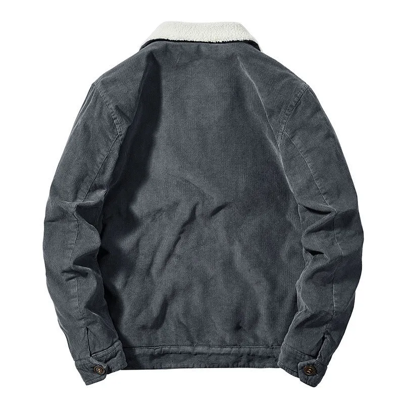 Herren Cord-Worker-Truckerjacke mit wärmender Sherpa-Innenfütterung und Hemdkragen Drune