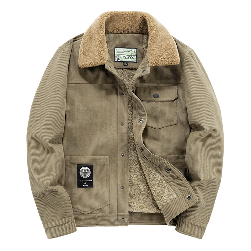 Herren Cord-Truckerjacke mit wärmender Sherpa-Isolierung und aufgesetzten Pattentaschen Drune