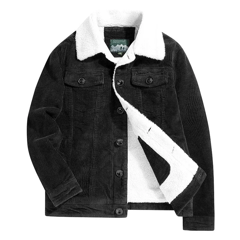 Herren Cord-Truckerjacke mit durchgehendem Teddyfutter und Brustpattentaschen Drune
