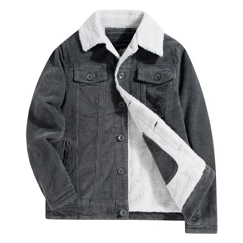 Herren Cord-Truckerjacke mit durchgehendem Teddyfutter und Brustpattentaschen Drune