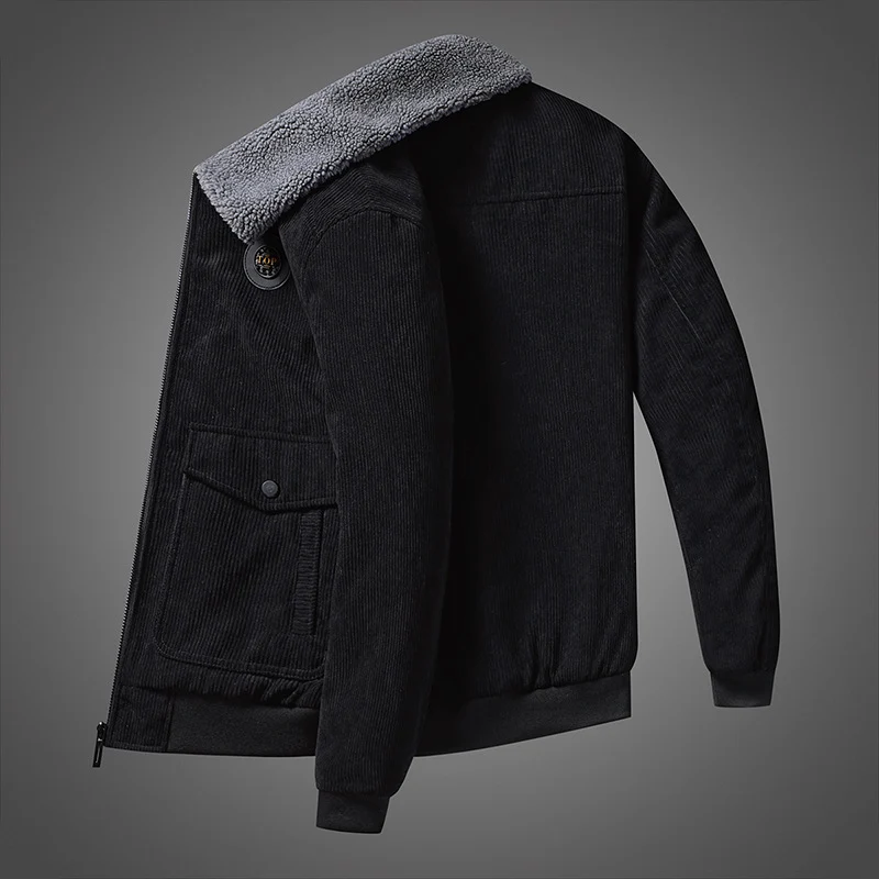 Herren Cord-Teddyjacke mit Sherpa-Futter, Reißverschluss und Utility-Taschen Drune
