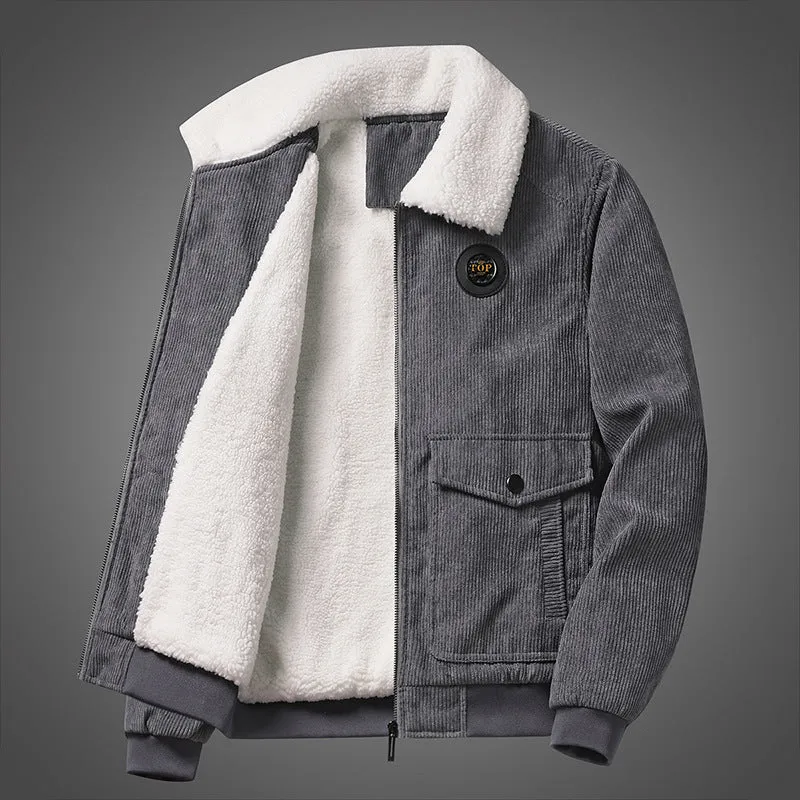 Herren Cord-Teddyjacke mit Sherpa-Futter, Reißverschluss und Utility-Taschen Drune