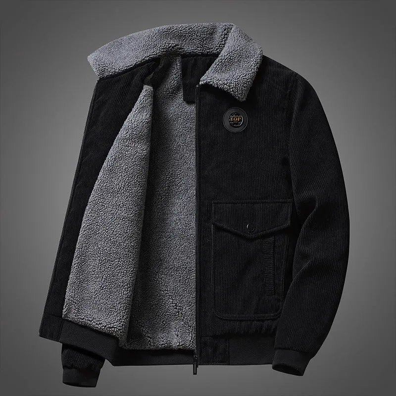 Herren Cord-Teddyjacke mit Sherpa-Futter, Reißverschluss und Utility-Taschen Drune