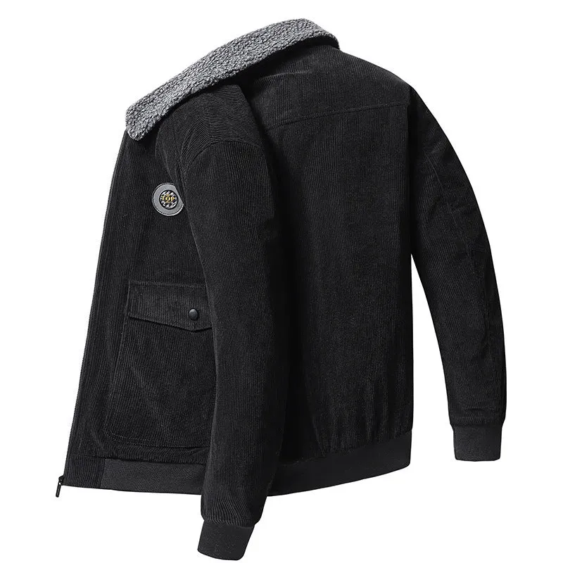 Herren Cord-Flightblouson mit Teddykragen, aufgesetzten Pattentaschen und geripptem Saum Drune