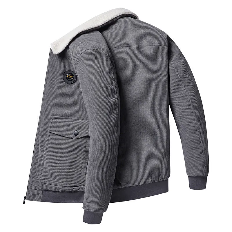 Herren Cord-Flightblouson mit Teddykragen, aufgesetzten Pattentaschen und geripptem Saum Drune