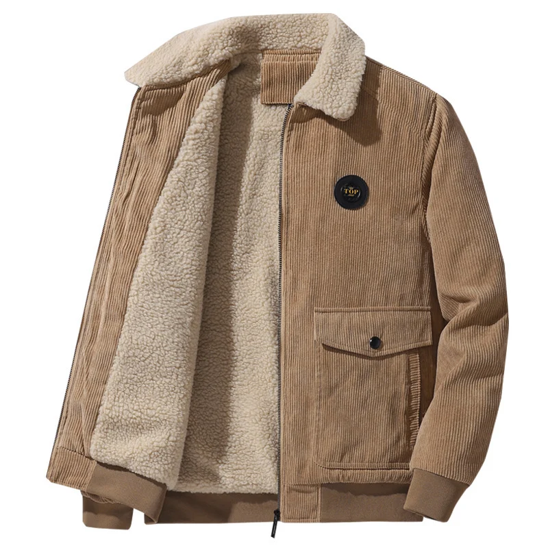 Herren Cord-Fieldblouson im Aviator-Style mit Sherpa-Kragen und Utility-Pattentaschen Drune