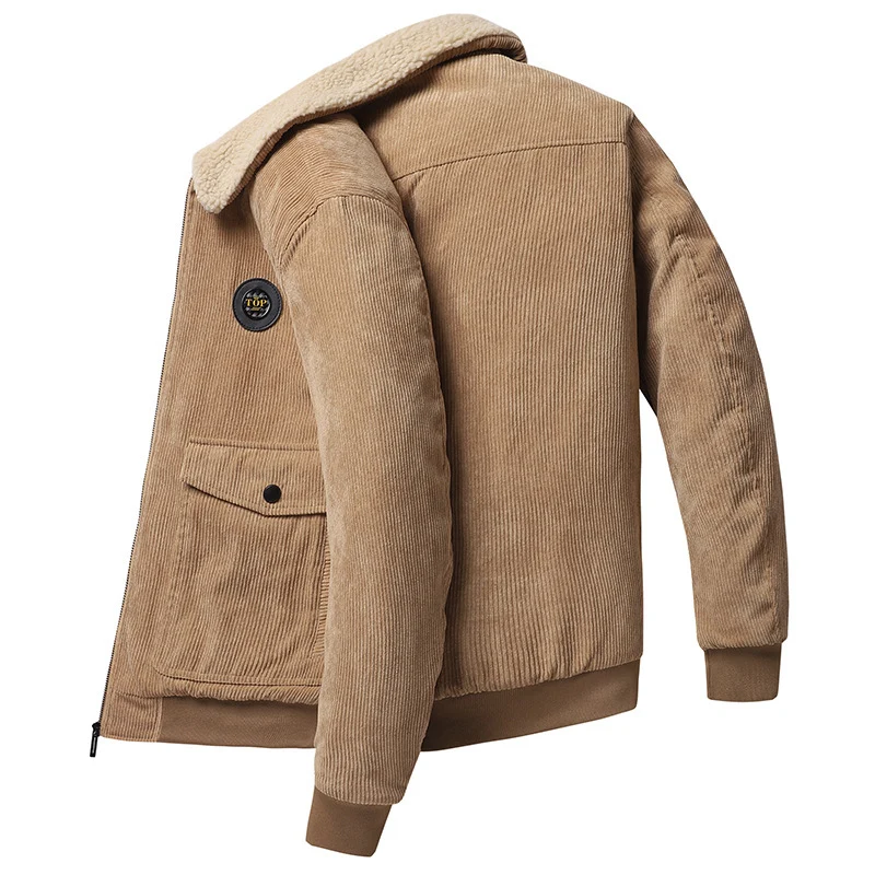 Herren Cord-Fieldblouson im Aviator-Style mit Sherpa-Kragen und Utility-Pattentaschen Drune