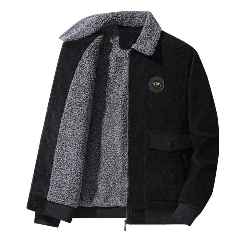 Herren Cord-Fieldblouson im Aviator-Style mit Sherpa-Kragen und Utility-Pattentaschen Drune