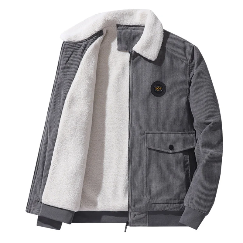 Herren Cord-Fieldblouson im Aviator-Style mit Sherpa-Kragen und Utility-Pattentaschen Drune