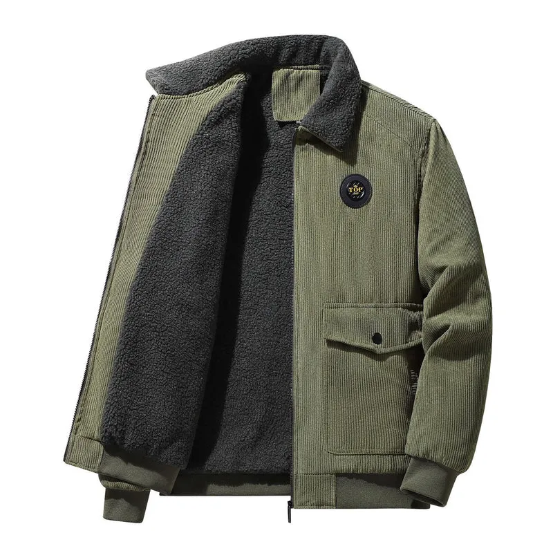 Herren Cord-Fieldblouson im Aviator-Style mit Sherpa-Kragen und Utility-Pattentaschen Drune