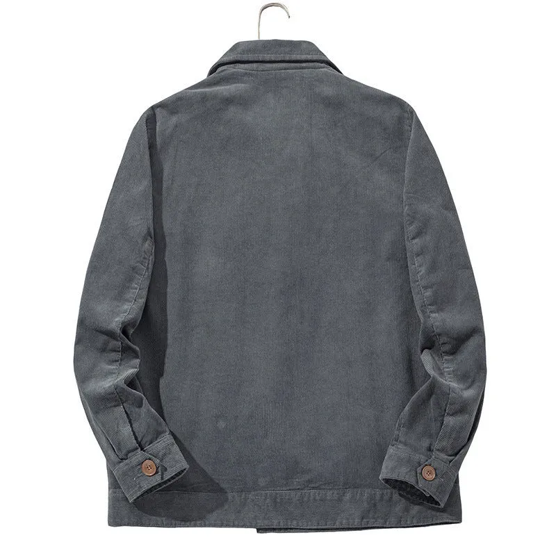 Herren Cord-Chorejacke im Worker-Stil mit Hemdkragen und Holzknopf-Verschluss Drune