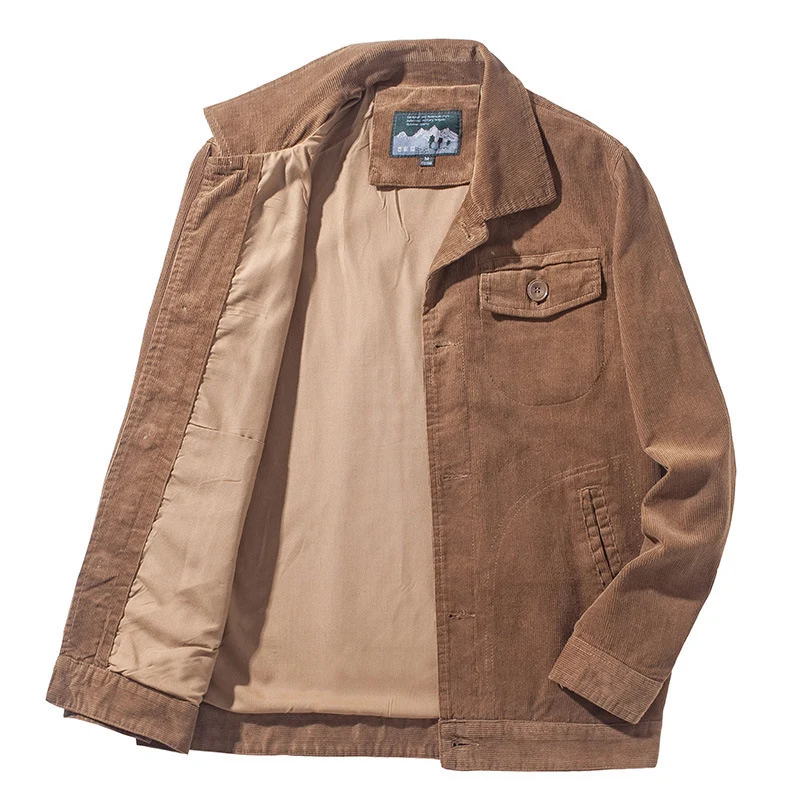 Herren Cord-Chorejacke im Worker-Stil mit Hemdkragen und Holzknopf-Verschluss Drune