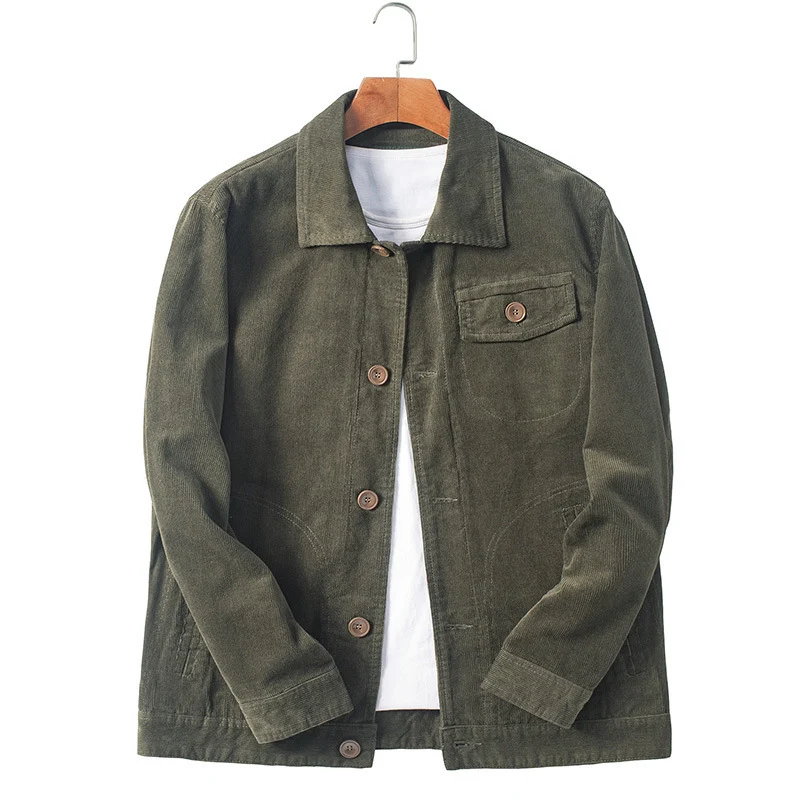 Herren Cord-Chorejacke im Worker-Stil mit Hemdkragen und Holzknopf-Verschluss Drune