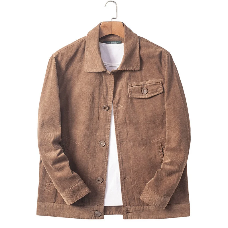 Herren Cord-Chorejacke im Worker-Stil mit Hemdkragen und Holzknopf-Verschluss Drune