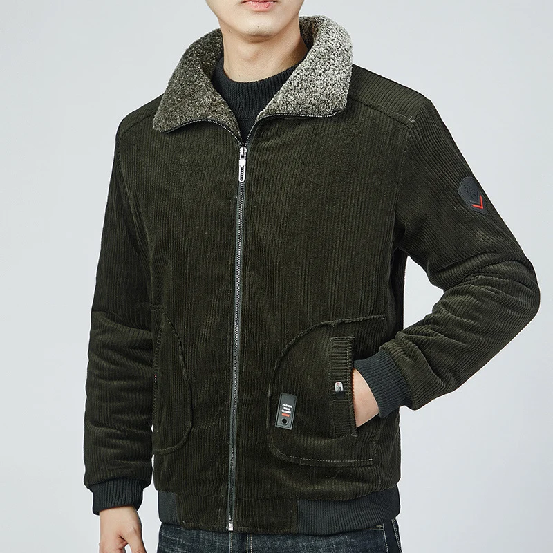 Herren Cord-Bomberblouson mit Sherpa-Kragen, Thermo-Futter und Utility-Taschen Drune