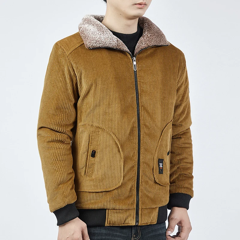 Herren Cord-Bomberblouson mit Sherpa-Kragen, Thermo-Futter und Utility-Taschen Drune