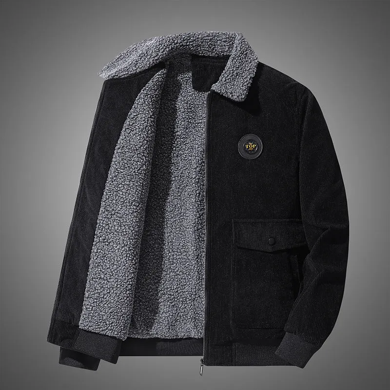 Herren Cord-Blouson mit Teddyfutter, Hemdkragen und Pattentaschen Drune