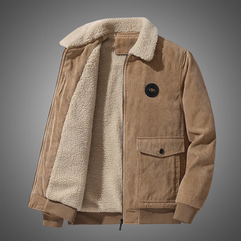 Herren Cord-Blouson mit Teddyfutter, Hemdkragen und Pattentaschen Drune