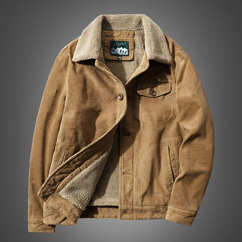 Herren Cord-Blouson mit durchgehendem Sherpa-Futter und Brustpattentasche Drune