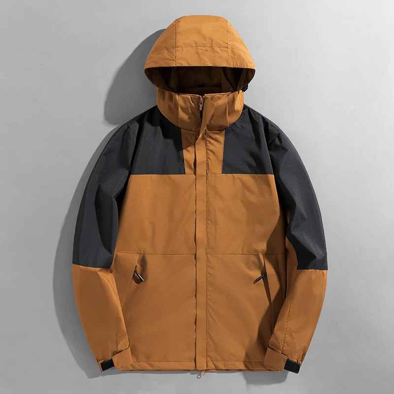 Herren Colorblock Wind- und Wasserabweisende Kapuzenjacke mit atmungsaktiver Softshell-Membran Drune