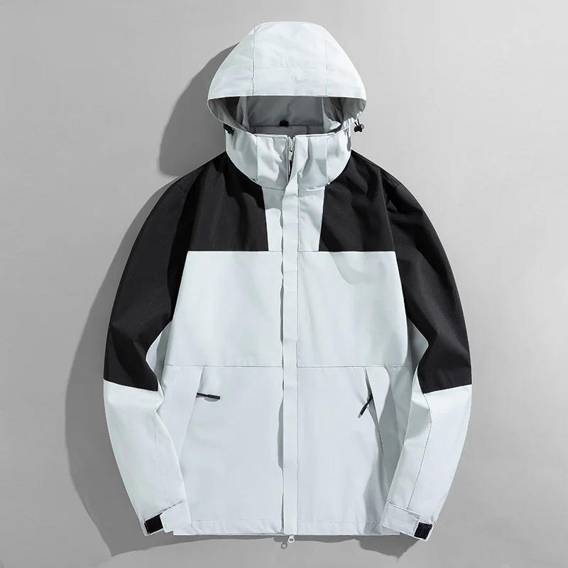Herren Colorblock Wind- und Wasserabweisende Kapuzenjacke mit atmungsaktiver Softshell-Membran Drune