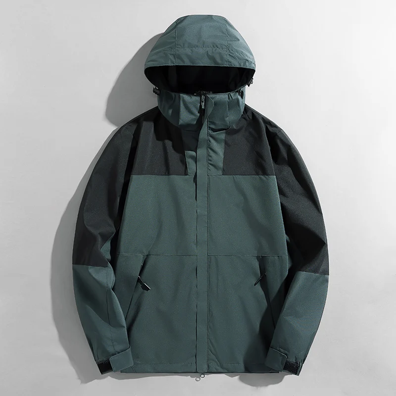 Herren Colorblock Wind- und Wasserabweisende Kapuzenjacke mit atmungsaktiver Softshell-Membran Drune