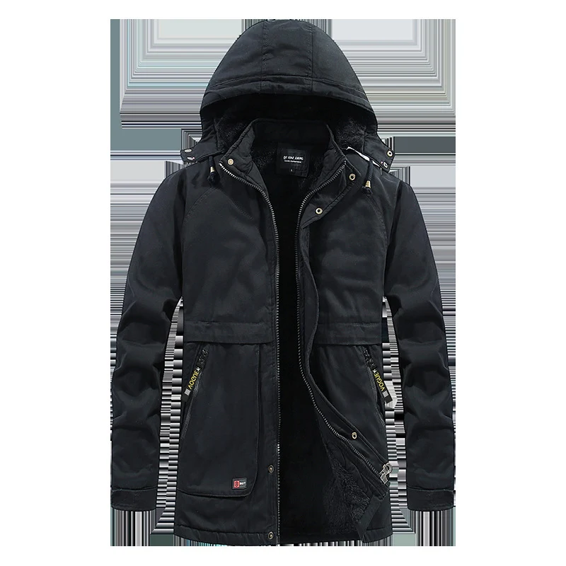 Herren City-Parka im Canvas-Look mit wärmender Teddyfleece‑Fütterung und Kapuze Drune