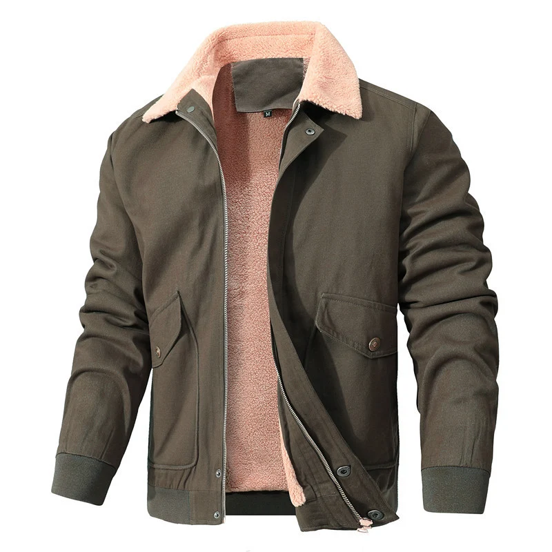 Herren Casual‑Worker Blouson aus Canvas mit wärmender Teddyfleece‑Innenlage und verdecktem Frontreißverschluss Drune