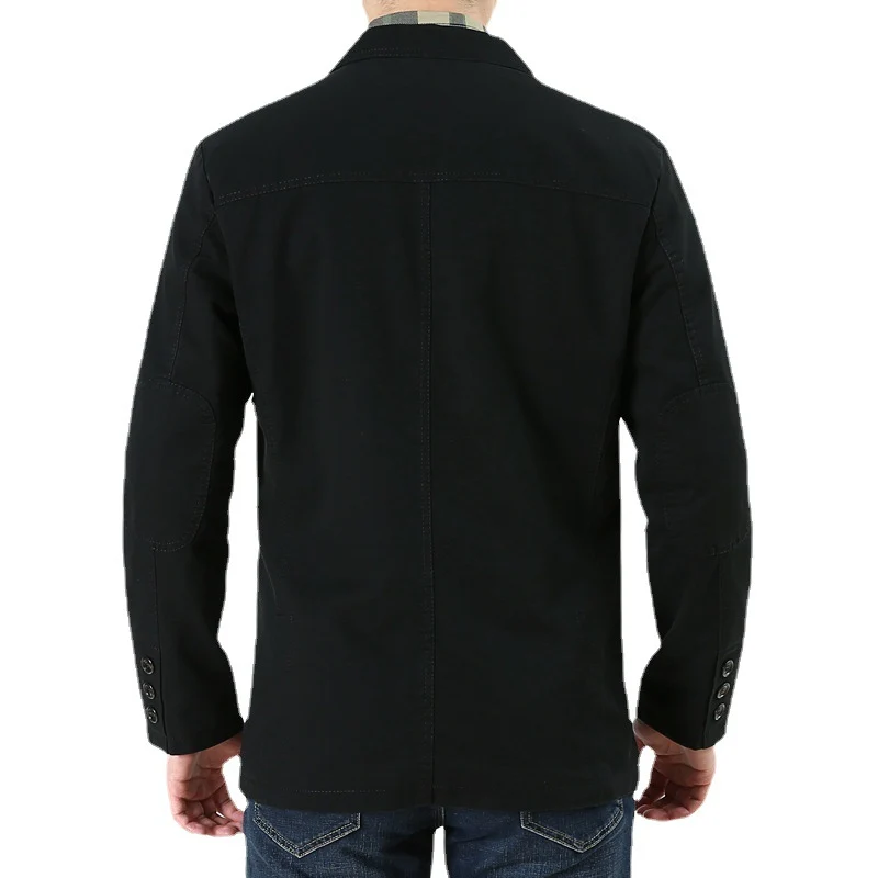 Herren Casual-Leinenblazer im Worker-Blousonstil mit Hemdkragen, aufgesetzten Pattentaschen und gestreiftem Innenfutter Drune