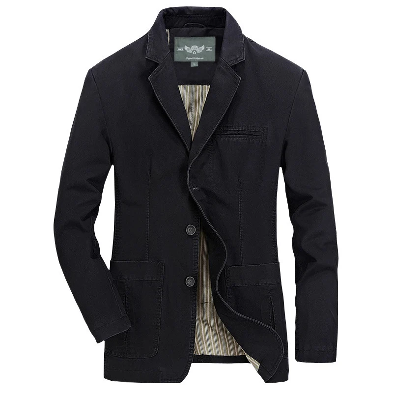 Herren Casual-Canvas-Sakko im Worker-Blouson-Stil mit Hemdkragen und aufgesetzten Taschen Drune