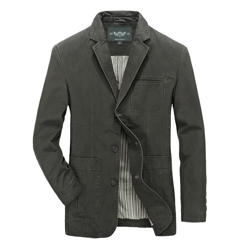 Herren Casual-Canvas-Sakko im Worker-Blouson-Stil mit Hemdkragen und aufgesetzten Taschen Drune