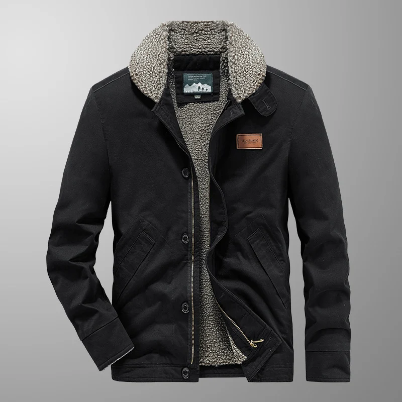 Herren Canvas-Workerjacke mit Sherpa-Innenfutter, Reiß- und Druckknopfverschluss Drune
